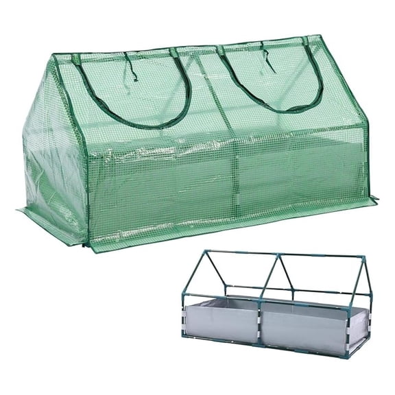 4x2x2 FT Raised Garden Bed with Mini Greenhouse Cover, PE Planter Box Kit with Windows for , Flowers and Vegetables, Green