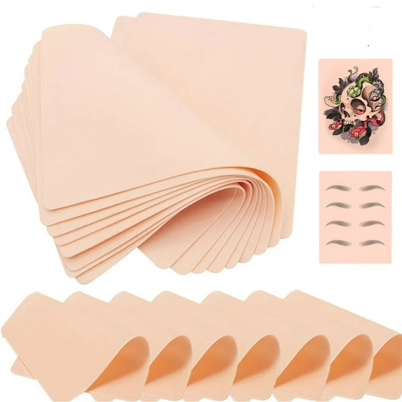 Yuelong Tattoo Practice Skin 10Pcs Double-Sided Fake Skin 1.3mm Silicone Sheets (7.4"x5.6") for Microblading Eyebrow Lips & Tattoo Practice Realistic Skin Texture for Beginners/Pro Artists