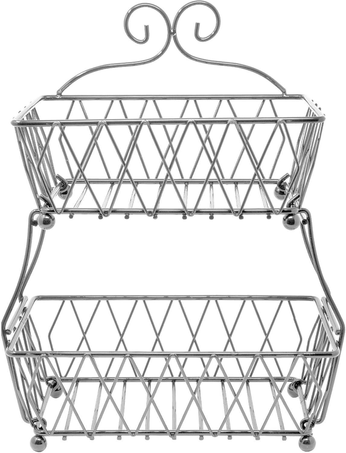 Fruit Basket Display Stand, 2-Tier, Counter Storage Antique Metal