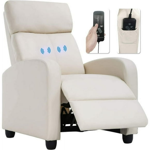 Recliner Chair for Living Room Massage Recliner Sofa Reading Chair Winback Single Sofa Home Theater Seating Modern Reclining Chair Easy Lounge with PU Leather Padded Seat Backrest (Leather Beige)
