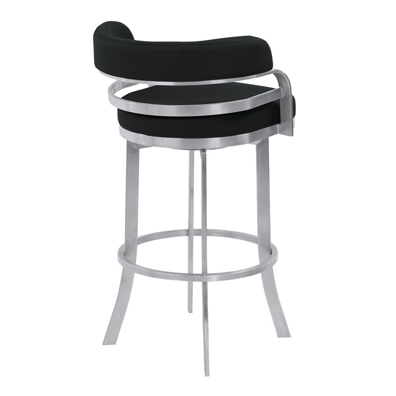 Armen Living Prinz Modern Stainless Steel Swivel Barstool in Black