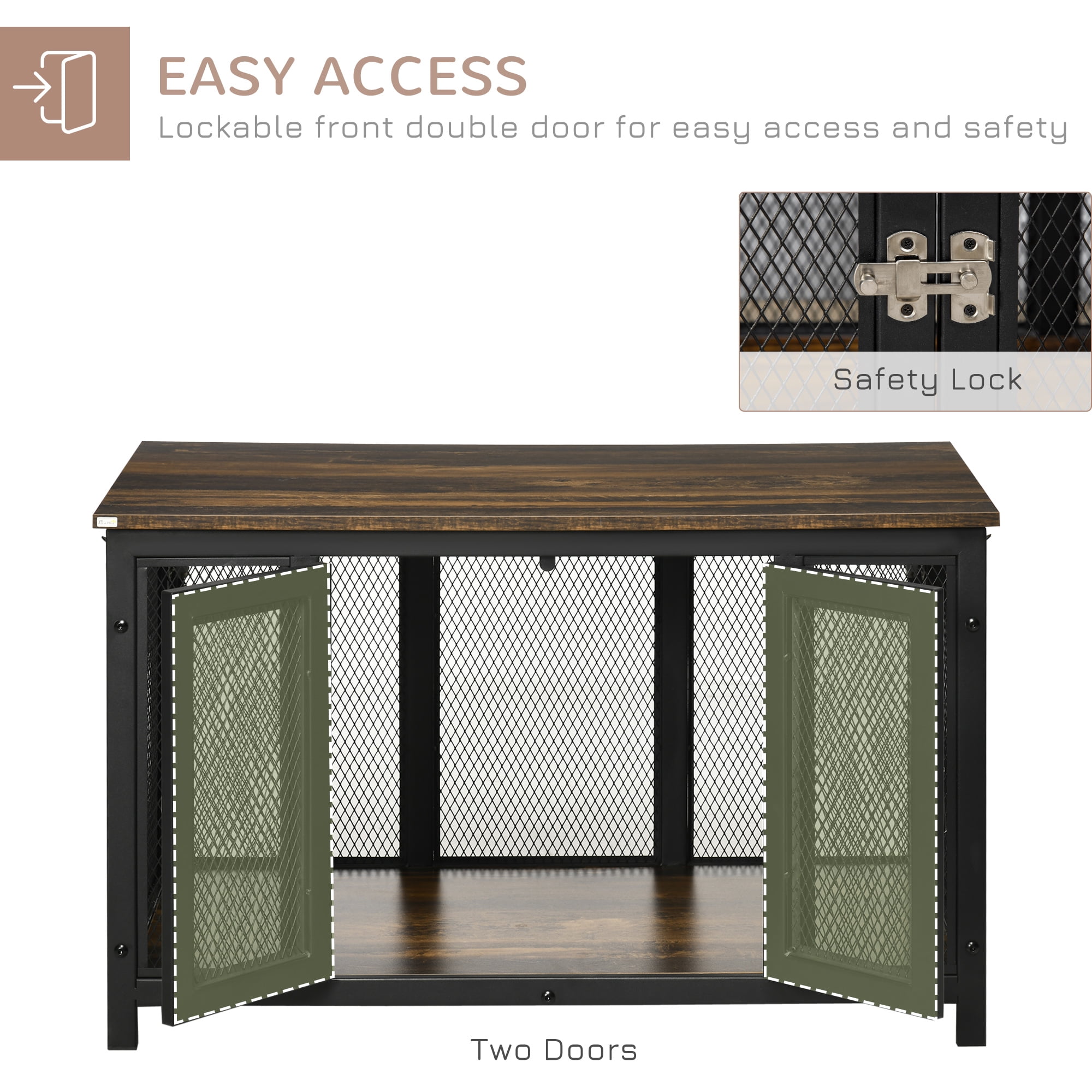 Dog Bed PawHut Furniture Style Dog Crate with Openable Top, Big Dog Crate End Table, Puppy Crate for Small Dogs Indoor, Spacious Interior, Pet Kennel, Brown, Black,Large Dog Bed