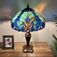 thumbnail image 6 of Tiffany Table Lamp Green Blue Stained Glass Liaison LED Bulbs Included For Living Room Dining room Bedroom Bedside16"W*16"D*24"H, 6 of 7