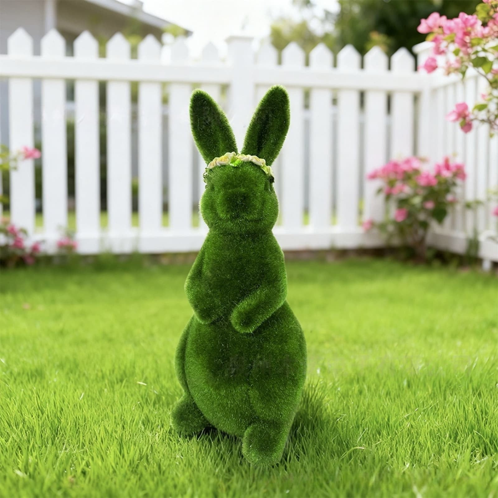 Artificial Flocked Bunny Figurines Moss Easter Bunny Ornaments, Green Moss Bunnies Statue for Easter Spring Decor, Outdoor Resin Flocked Rabbit Statue for Garden Decorations Office Party