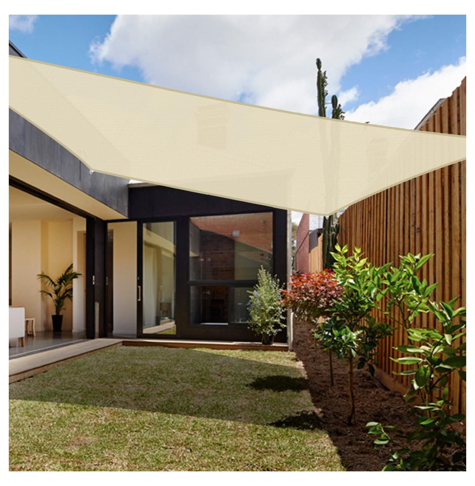 14'x14' Sun Shade Sail Outdoor Canopy Cover Rectangle Heavy Duty Shade Cloth for Backyard Yard Deck Patio Garden Outdoor, Beige
