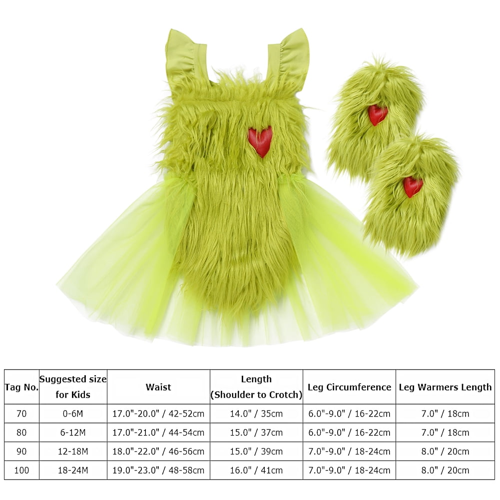 FYMNSI Baby Girl Christmas Outfit Toddler Green Faux Fur Romper Tutu Dress with Leg Warmers Xmas Dress Up Clothes