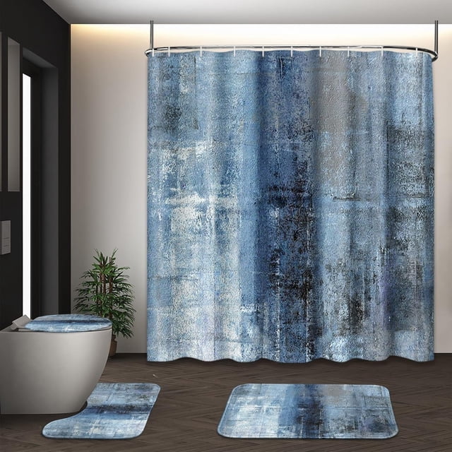 Juego de cortinas de ducha coloridas con tapa de inodoro y alfombras antideslizantes para baño, juego de cortinas de ducha de 4 piezas con líneas de arcoíris modernas, juego de baño de rayas hermosas