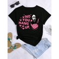 thumbnail image 3 of Halloween Skull & Love Letter Print Crew Neck Short Sleeve T-Shirt Graphic Tees Women Tops, 3 of 5
