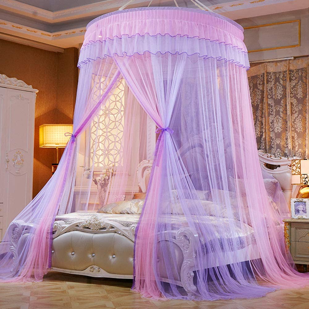 Purple Loisleila Round Lace Curtain Dome Bed Canopy Netting Princess Mosquito Net 120-Inch with Light 