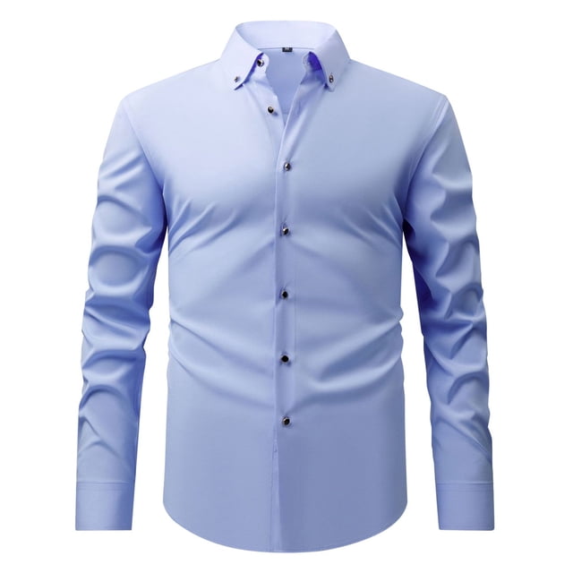 Camisa negra de manga larga con botones para hombre: tejido elástico, estilo informal de negocios, puños elásticos, primavera/otoño, tallas S-XXXL