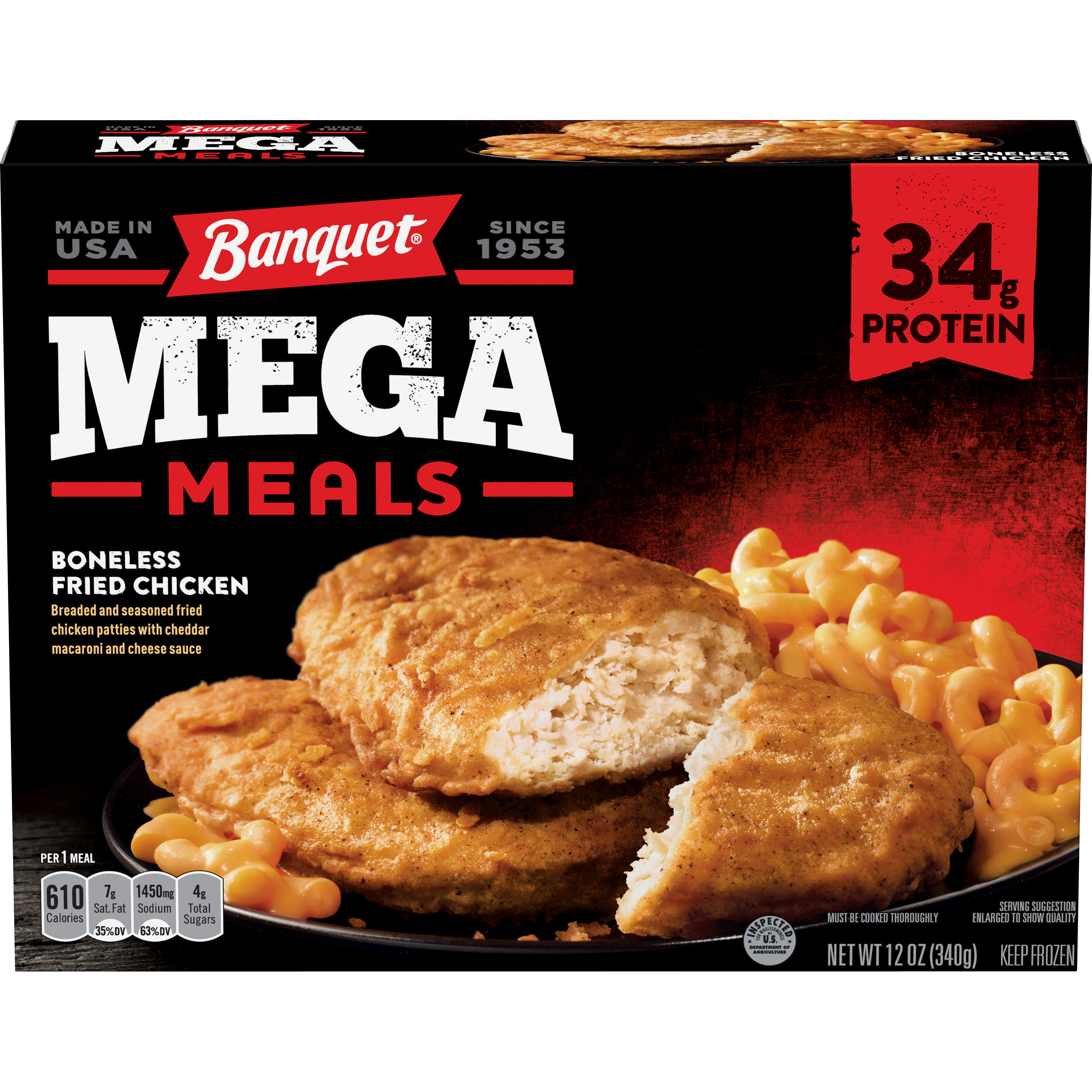 Banquet Mega Meals Boneless Fried Chicken Frozen Dinner 12 Ounce