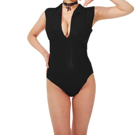Sexy Sleeveless Bodysuits Open Chest Wet Look PVC Leather Skinny Bodysuit Party Clubwear High Street Lingerie