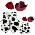 thumbnail image 3 of Aislor Cowboy Cowgirl Waistcoat Cow Flannel Vest Coat Halloween Carnival Fancy Dress Up Party Set Burgundy 10, 3 of 6