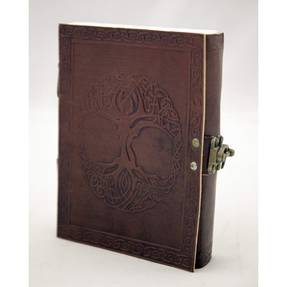 India Arts Carnet de Notes en Cuir Gaufré Fait Main Arbre de Vie Celtique Organisateur Personnel Carnet de Croquis 5 Pouces x 7 Pouces avec Loquet, Cuir Marron