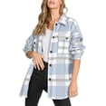 thumbnail image 2 of Women'S Flannel Plaid Shacket Fall Outfits Long Sleeve Button Down Shirts Jacket Coats with Side Pockets Light Blue M, 2 of 8