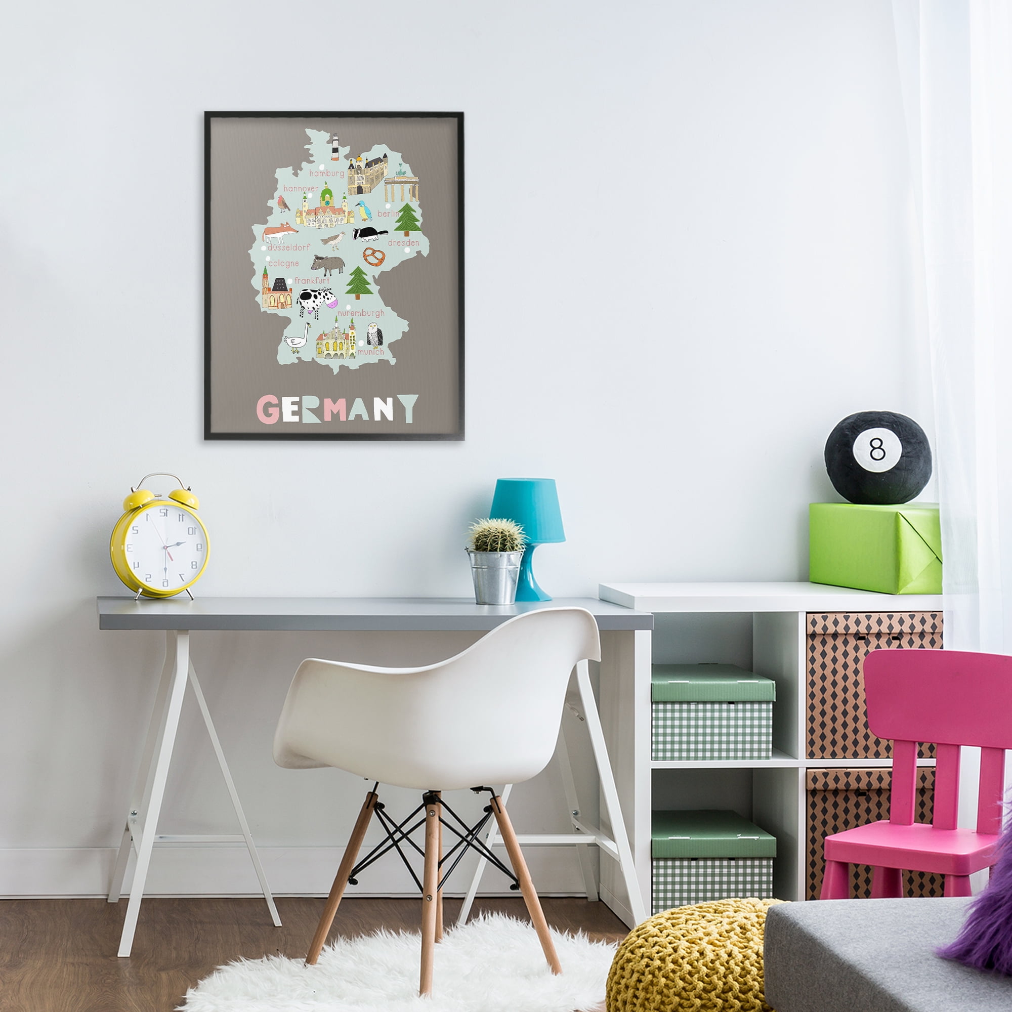 Kid's Map of Germany Black Framed Giclee Art, design by Carla Daly