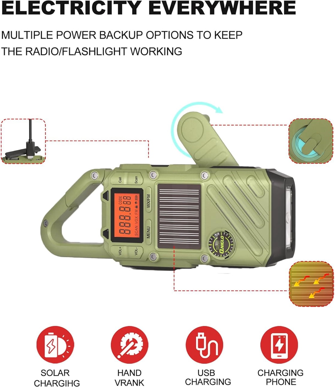 Solar Hand Crank Emergency Walkie Talkies, 3 Miles Long Range, NOAA Weather Alert Radio, Rechargeable 2 Way Radio, SOS Alarm LED Flashlight for Power Outage Home Emergency Survival