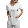 thumbnail image 4 of NIEWTR V Neck Pattern Print Scrub Tops Women Comfortable Durable Medical Uniform Blouses with 2-Pockets(White,XL), 4 of 4