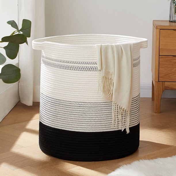 OIAHOMY 80L Laundry Baskets Hamper with Handles,Decorative Basket for Living room,Woven Storage Basket for Toys Bin,Pillows, Blankets,Clothes-20x18in-Gradient Yellow