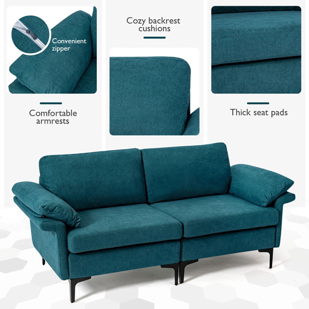 Finihen Loveseat Sofa, Modern Fabric Loveseat Sofa for with Metal Legs and Armrest Pillows, for Living Room, Bedroom, Peacock Blue Finihen Loveseat Sofa, Modern Fabric Loveseat Sofa for with Metal Legs and Armrest Pillows, for Living Room, Bedroom, Peacock Blue