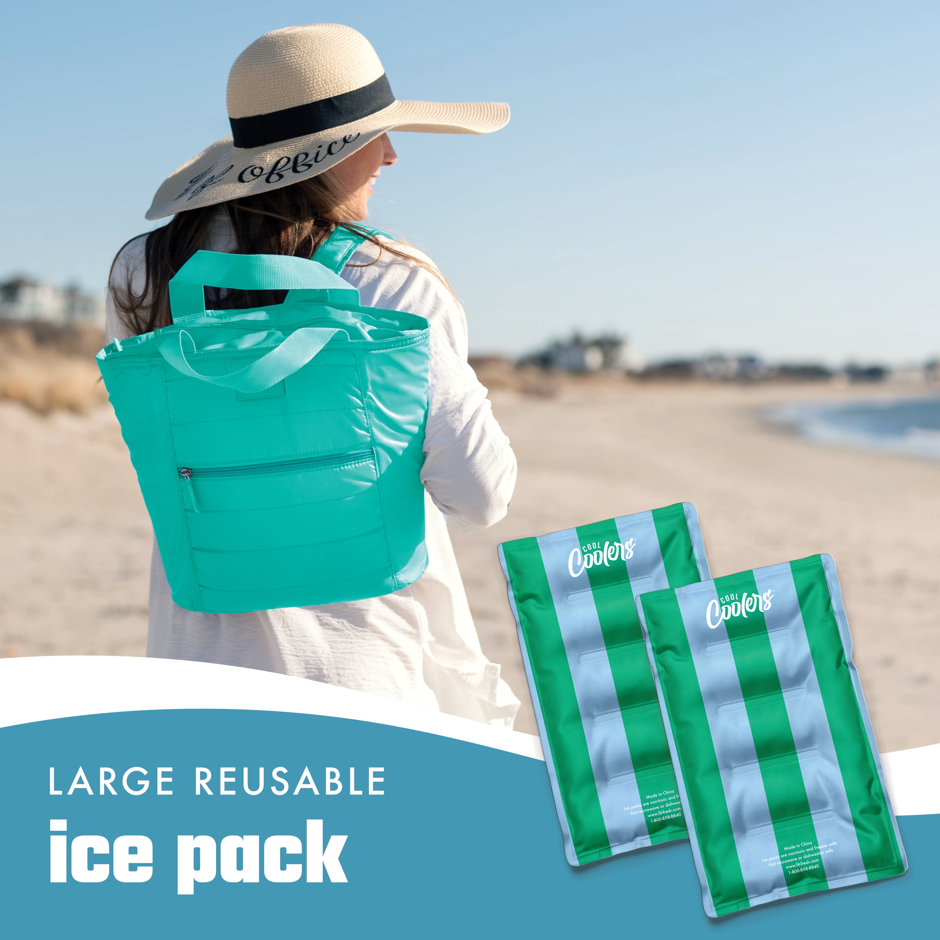 Cool Coolers by Fit + Fresh XL Soft Ice Packs for Lunch Bags & Coolers, Coastal Cabana Stripe, 2pk