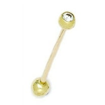14k Yellow Gold Cubic Zirconia 14 Gauge Barbell Body Piercing Jewelry Tongue Bar