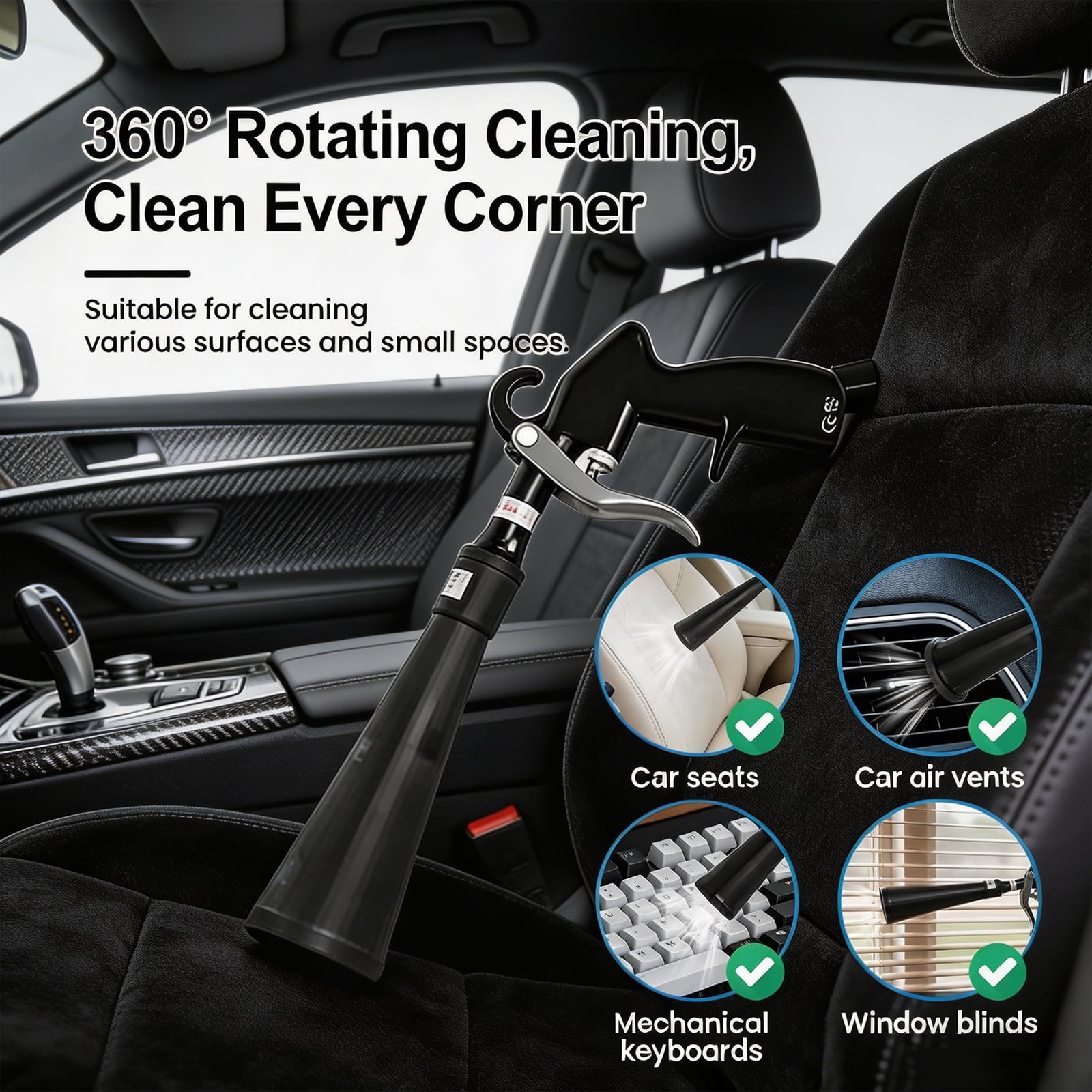 Dry Cleaning Gun, Air Powered Car Interior Cleaning Tool, Vortex Airflow Air Compressor Gun for Auto Detailing Seats Carpets Vents