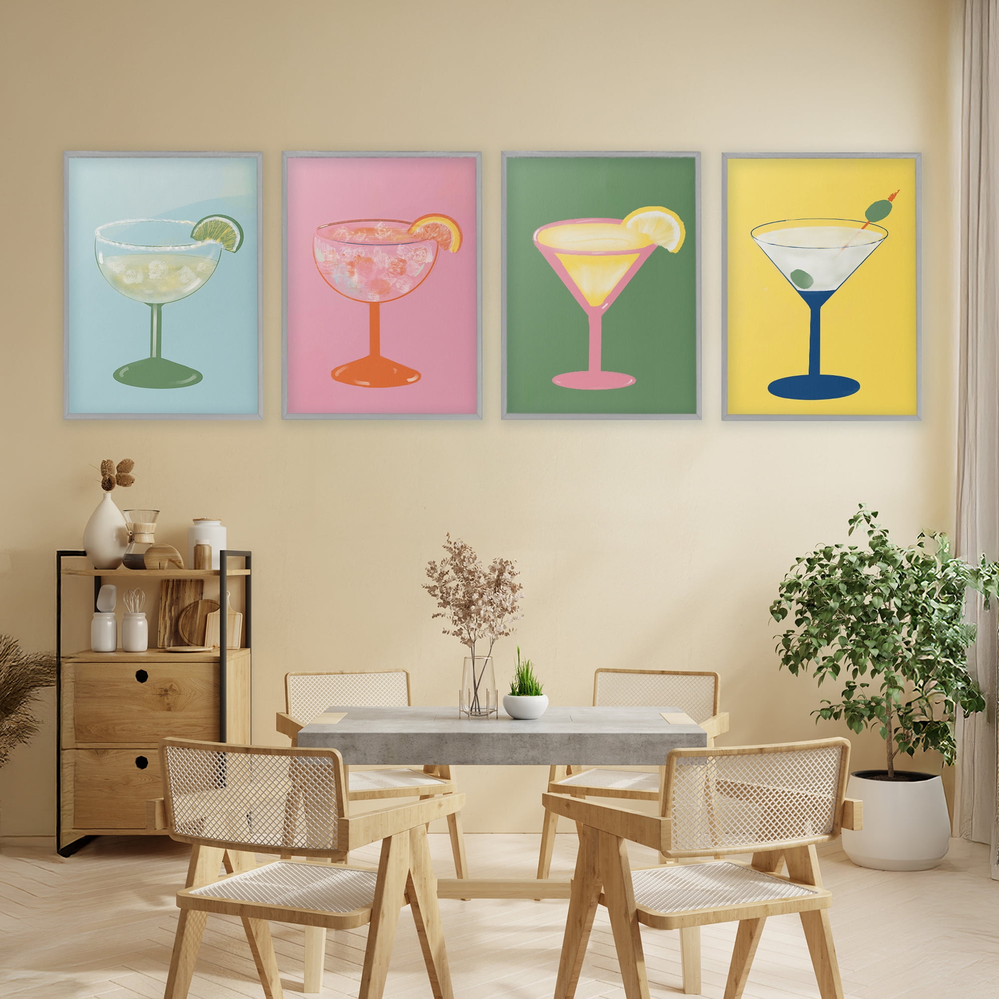 Stupell Industries Stylish & Fun Cocktails 4 Piece Gray Framed Giclee Art Set, design by Robin Maria