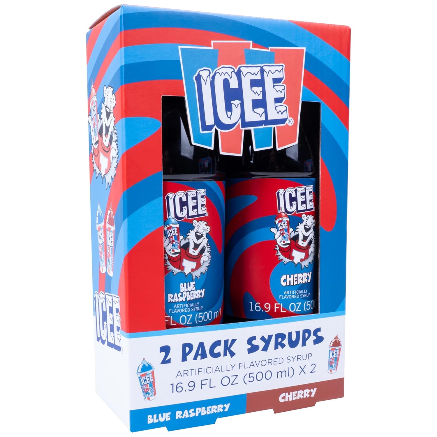 ICEE Slushy Flavor Syrups, Blue Raspberry and Cherry, 16.9 fl oz