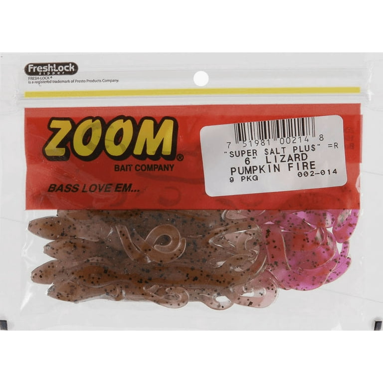 Zoom Lizard Fishing Bait, Pumpkin Fire, 6”, 9-pack, Soft Baits