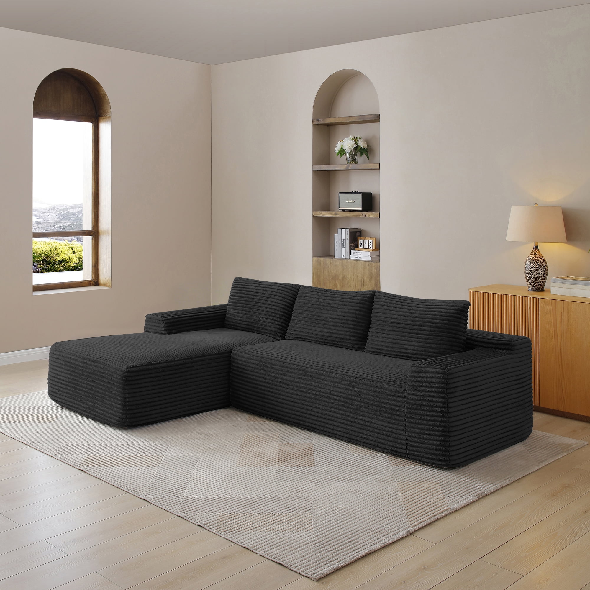 GARITIN 97 Inch Modular Sectional Sofa, Cloud Sectional Couch with Deep Seat, Modern Modular L-Shape Sofa with Chaise, Upholstered Couches for Living Room Bedroom, Black