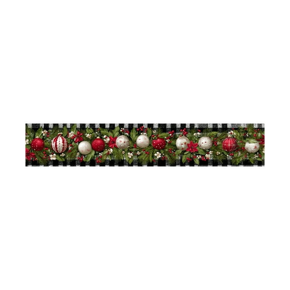 Luoshdecor Christmas Table Runner,Xmas Balls Berry Table Runner with Plaid Edge ,Winter Holiday Farmhouse Decoration for Home Kitchen Wedding 13x72 in