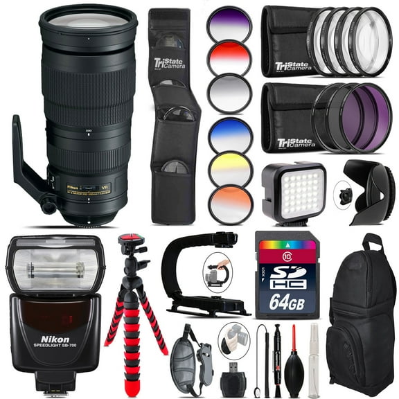 Nikon AF-S 200-500mm  VR Lens + SB-700 AF Speedlight + LED - 64GB Accessory Kit (International Version)