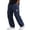 Navy #003, variant on Mens Linen Cargo Pants Summer Casual Elastic Waist Straight Leg Trousers Flowy Breathable Beach Vacation Linen Pants, XL