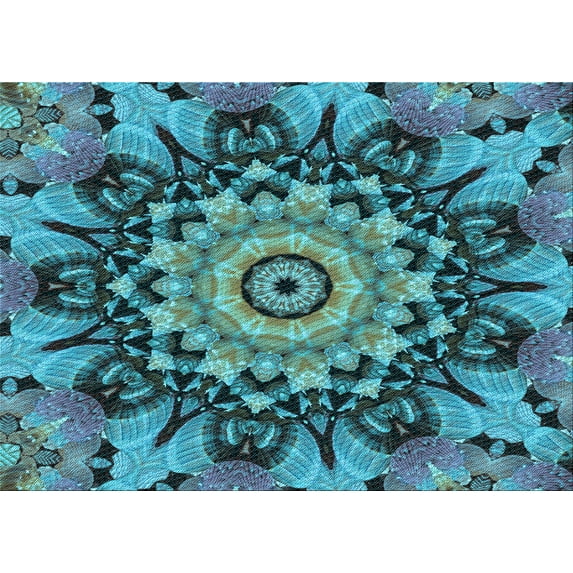 Ahgly Company Indoor Rectangle Patterned Bright Turquoise Blue Area Rugs, 3' x 5'