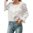 thumbnail image 4 of Women Lace Square Neck Buttons Down Flared Long Sleeve Shirt, 4 of 7