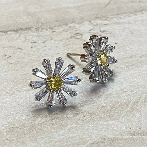Amy and Annette 18K White Gold over Sterling Citrine Daisy Earrings