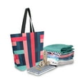 thumbnail image 2 of FORMRS Womens Canvas Tote Bag with Zipper Inner Pocket Shoulder Handbag, Navy Blue Stripes, 2 of 7
