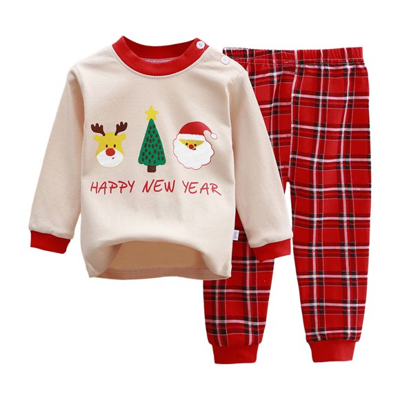 PMVFHDE Tenues & Ensemble de Vêtements de Nuit pour Garçons et Filles Pyjamas à Manches Longues Vêtements de Maison Confortables Vêtements de Nuit Doux pour Bébé Beige, 3-4 Ans