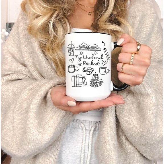 Book Lover Coffee Mug My Weekend Is Booked, Booktrovert/Reader Tea Cup, Librarian Gift, Book-Themed Doodles