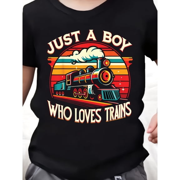 children’s wear Retro Steam Train Locomotive T-Shirt for Boys Just a Boy Who Loves Trains Kids Graphic Tee Cute Toddler Apparel