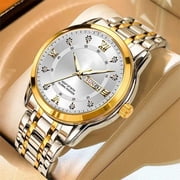 Mens watch, business high-end waterproof dual calendar luminous steel band quartz watch, mens wristwatch, fashionable trendy watch