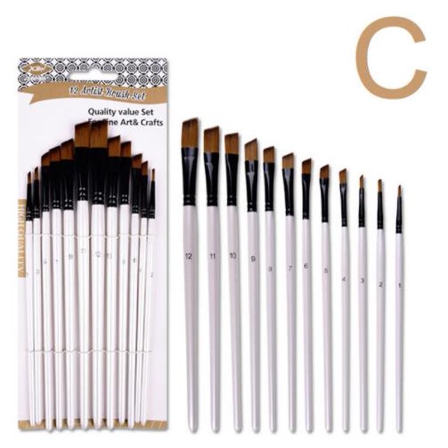 Pincel de pintura al óleo y acrílico para Uds, pincel plano y Kit de boquillas para pintura de nailon, 12 pinceles para pintar