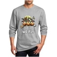 thumbnail image 3 of TKKCS Mens Halloween Graphic Long Sleeve T Shirt Casual Chicken Witch Broom Print Funny Crew Neck Novelty Tees Gray 4XL, 3 of 5