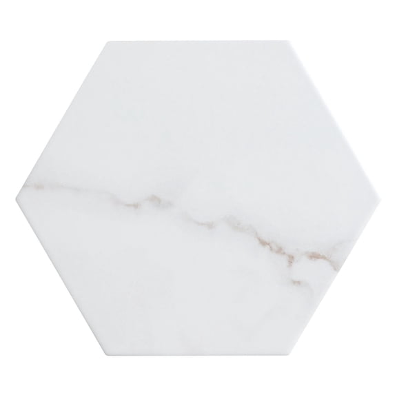 SAMPLE-Porlan Tulane White 8-in. x 9-in. Hexagon Marble Look Matte Porcelain Wall & Floor Tile