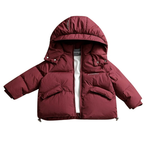 TEDOYE Toddler Kids Boys Girls Autumn Winter Solid Color Round Neck With Hat Coats Warm And Windproof Down Jacket Stylish Wear, 4-5 Years