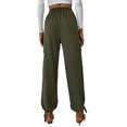 thumbnail image 5 of HUBERY Women Elastic Mid Waist Lace Up Pocket Spliced Solid Color Cargo Pants, 5 of 7