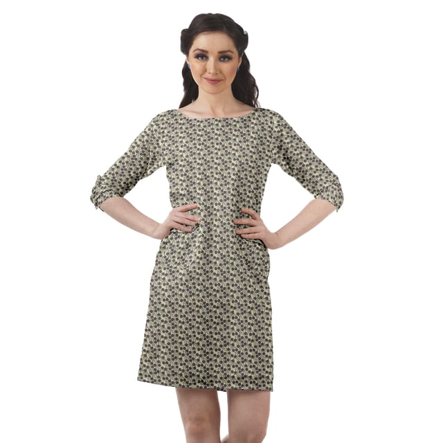 Moomaya Robes Tuniques Imprimées Femmes Fente Arrière Robe à Manches 3/4 avec Poches