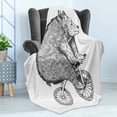 thumbnail image 4 of Bicycle Soft Flannel Fleece Blanket, Circus Bear on a Bicycle Sketchy Illustration Monochrome Funny Animal, Cozy Plush for Indoor and Outdoor Use, 70" x 90", Charcoal Grey and White, by Ambesonne, 4 of 5