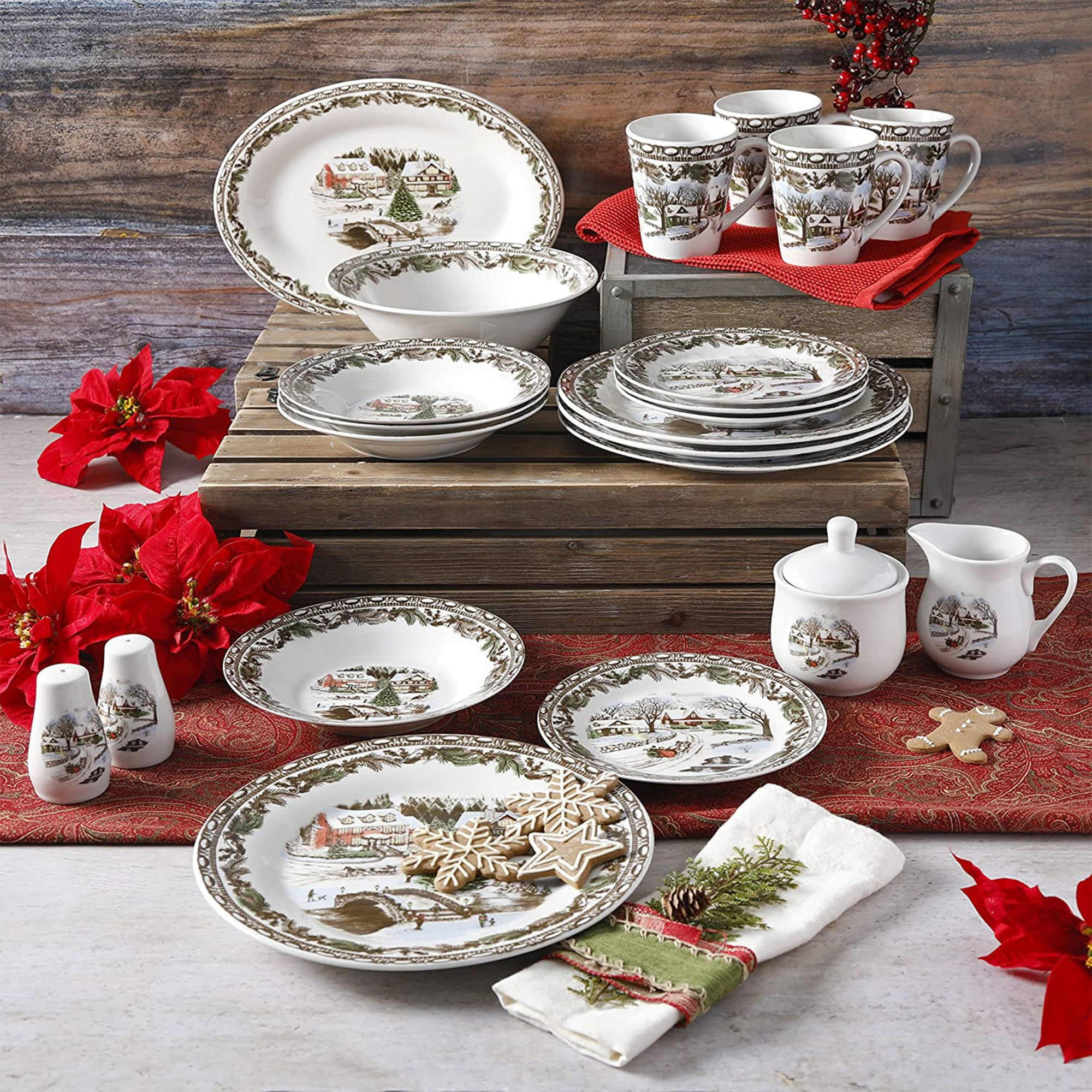 Free Shipping! Gibson Home Christmas Toile 7 Piece Porcelain
